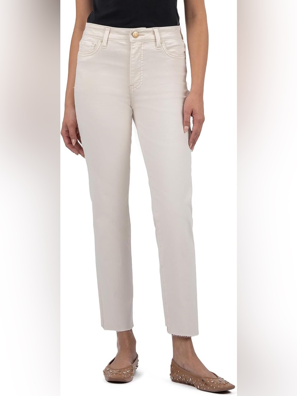 KUT from the Kloth‎ Reese High Rise Fab Ab Jeans 14 cream Straight Leg Ankle